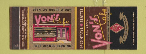 Matchbook Cover - Von's Cafe Seattle WA