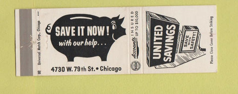Matchbook Cover - United Savings Chicago IL pig