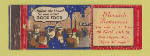Matchbook Cover - Monarch Restaurant  WEAR