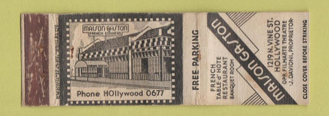 Matchbook Cover - Maison Gaston Hollywood CA CROWN POOR