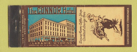 Matchbook Cover - Connor Hotel Laramie WY cowboy