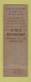 Matchbook Cover - A to Z Restaurant Mobile AL WEAR