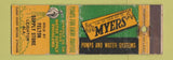 Matchbook Cover - Myers Pumps Felton Supply Leighton AR WEAR
