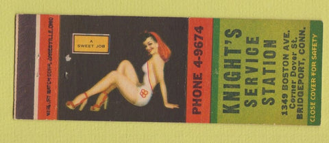 Matchbook Cover - Knight's Service oil gas Bridgeport CT pinup