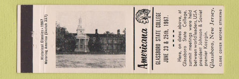 Matchbook Cover - Glassboro State College NJ Perkins Americana 1967 WHITE