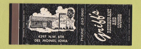 Matchbook Cover - Griff's Restaurant Des Moines IA