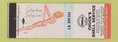 Matchbook Cover - Chuck's Sehll oil gas Long Beach CA pinup WEAR