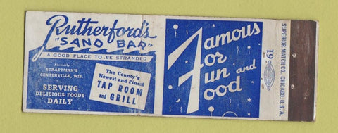 Matchbook Cover - Rutherford's Sand Bar Centerville WI WORN Full Length