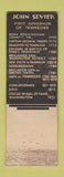 Matchbook Cover - John Sevier Hotel Johnson City TN FEDERAL LONG