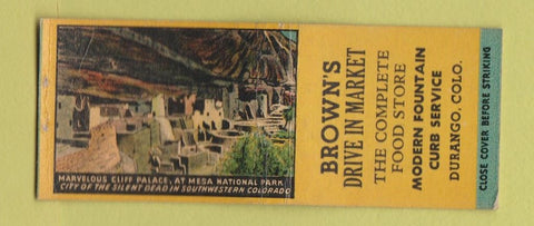 Matchbook Cover - Brown's Drive In Market Durango Colorado Mesa Verde BOBTAIL