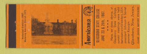Matchbook Cover - Glassboro State College NJ Perkins Americana 1967 ORANGE