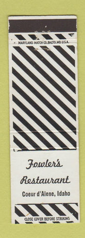 Matchbook Cover - Fowler's Restaurant Coeur D Alene ID
