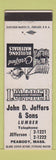 Matchbook Cover - John Jeffers Sons Lumber Peabody MA