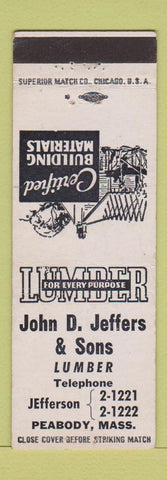 Matchbook Cover - John Jeffers Sons Lumber Peabody MA