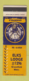Matchbook Cover - Elks Lodge Greenfield MA WEAR
