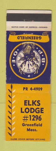 Matchbook Cover - Elks Lodge Greenfield MA WEAR