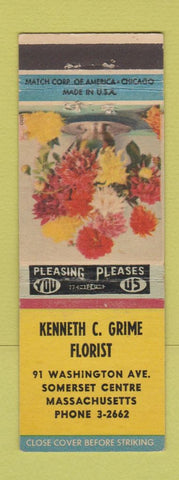 Matchbook Cover - Kenneth Grime Florist Flowers Somerset Centre MA