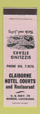 Matchbook Cover - Claiborne Hotel Courts Homer LA WORN