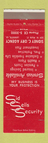 Matchbook Cover - Sidney Ory Insurance Lafayette LA
