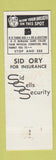 Matchbook Cover - Sidney Ory Insurance Lafayette LA