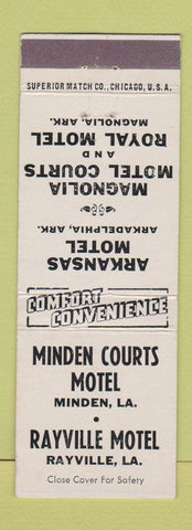 Matchbook Cover - Minden Courts Motel LA Rayville LA Arkadelphia Magnolia AR