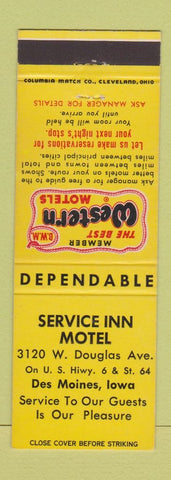 Matchbook Cover - Best Western Motel Service Inn Des Moines IA