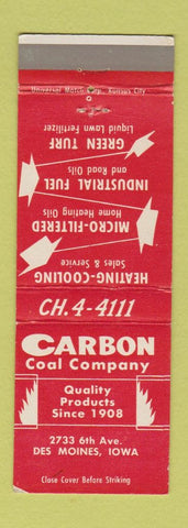 Matchbook Cover - Carbon Coal Company Des Moines IA