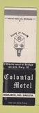 Matchbook Cover - Colonial Motel Bismarck ND WEAR