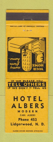Matchbook Cover - Hotel Albers Lidgerwood ND low phone #