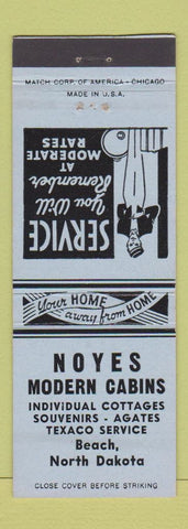 Matchbook Cover - Noyes Modern Cabins Beach ND Texaco oil gas