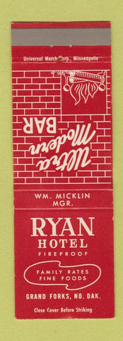 Matchbook Cover - Ryan Hotel Grand Forks ND WEAR