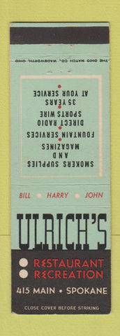 Matchbook Cover - Ulrich's Restaurnt Recreation Spokane WA