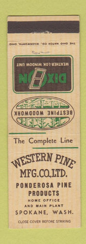Matchbook Cover - Western Pine Woodwork Window Units Spokane WA