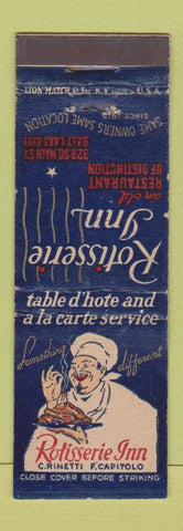 Matchbook Cover - Rotisserie Inn Salt Lake City UT restaurant