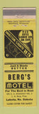 Matchbook Cover - Berg's Motel Lakota ND