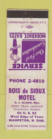 Matchbook Cover - Bois de Sioux Motel Wahpeton ND WEAR
