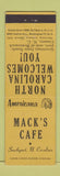 Matchbook Cover - Mack's Cafe Southport NC Perkins Americana
