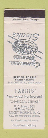Matchbook Cover - Farris' Midwood Restaurant Rocky Mount NC