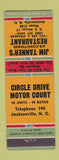 Matchbook Cover Circle Drive Motor Court Jacksonville NC Jim Tanner's Restaurant