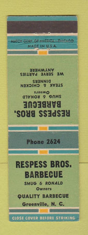 Matchbook Cover - Respess Bros BBQ Greenville NC