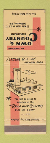 Matchbook Cover - Town and Country Restaurant Williamston NC