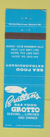 Matchbook Cover - Bratten's Seafood Grotto Ogden Salt Lake City UT