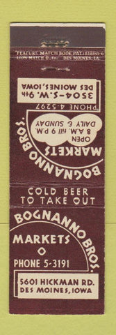 Matchbook Cover - Bognanno Bros Markets Des Moines IA feature