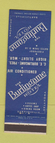 Matchbook Cover - Burlingame Hotel Bartlesville OK