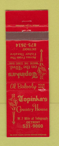Matchbook Cover - Topinka's Detroit MI Country House