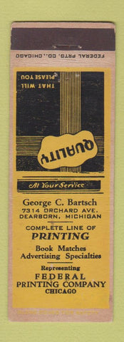 Matchbook Cover - George Bartsch Printing Dearborn MI Federal Chicago IL