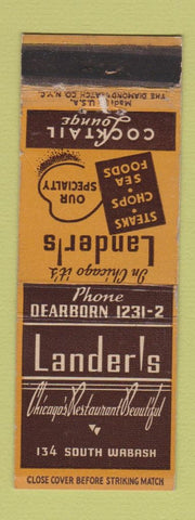 Matchbook Cover - Lander's Restaurnt Chicago IL CREASE