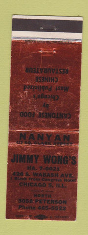 Matchbook Cover - Jimmy Wong's Chicago IL Chinese Food WEAR