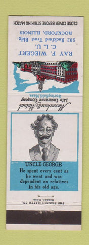 Matchbook Cover - Massachusetts Mutual Insurance Ray Wiegert Rockford IL