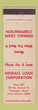 Matchbook Cover - Kendall Loan Corp Waukegan IL